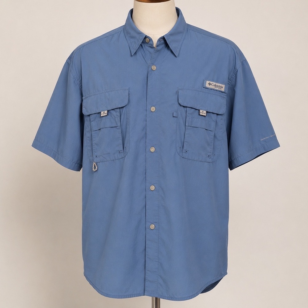 Columbia PFG Bahama II Fishing Shirt Mens 4XLT Blue Short Sleeve UPF 30 Vented